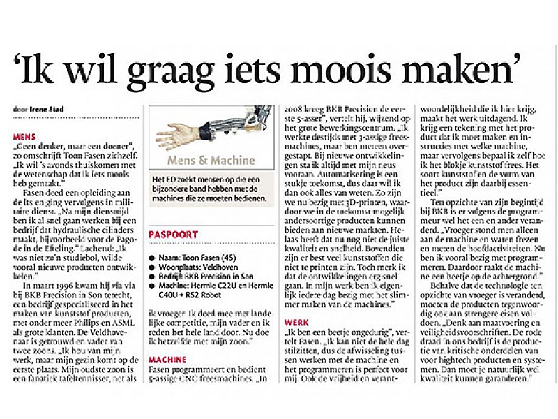 Interview Eindhovens Dagblad BKB Precision 2015 Interview Eindhovens Dagblad BKB Precision 2015