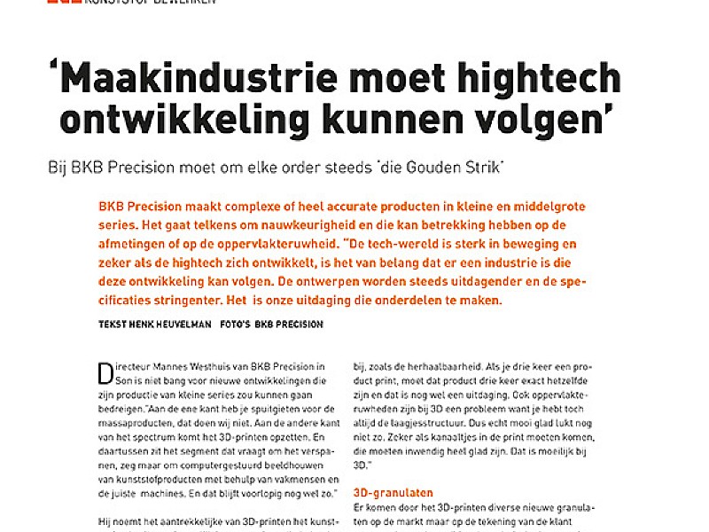 Artikel Kunststof en Rubber BKB Precision 2018